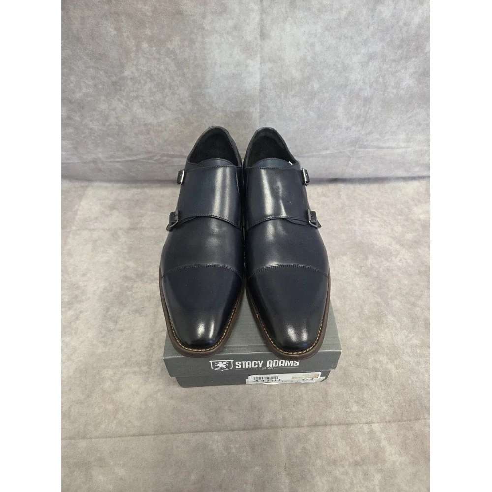 Stacy Adams Mens SZ 12D Nvy Dress Shoes Bayne SO - Picture 3 of 6